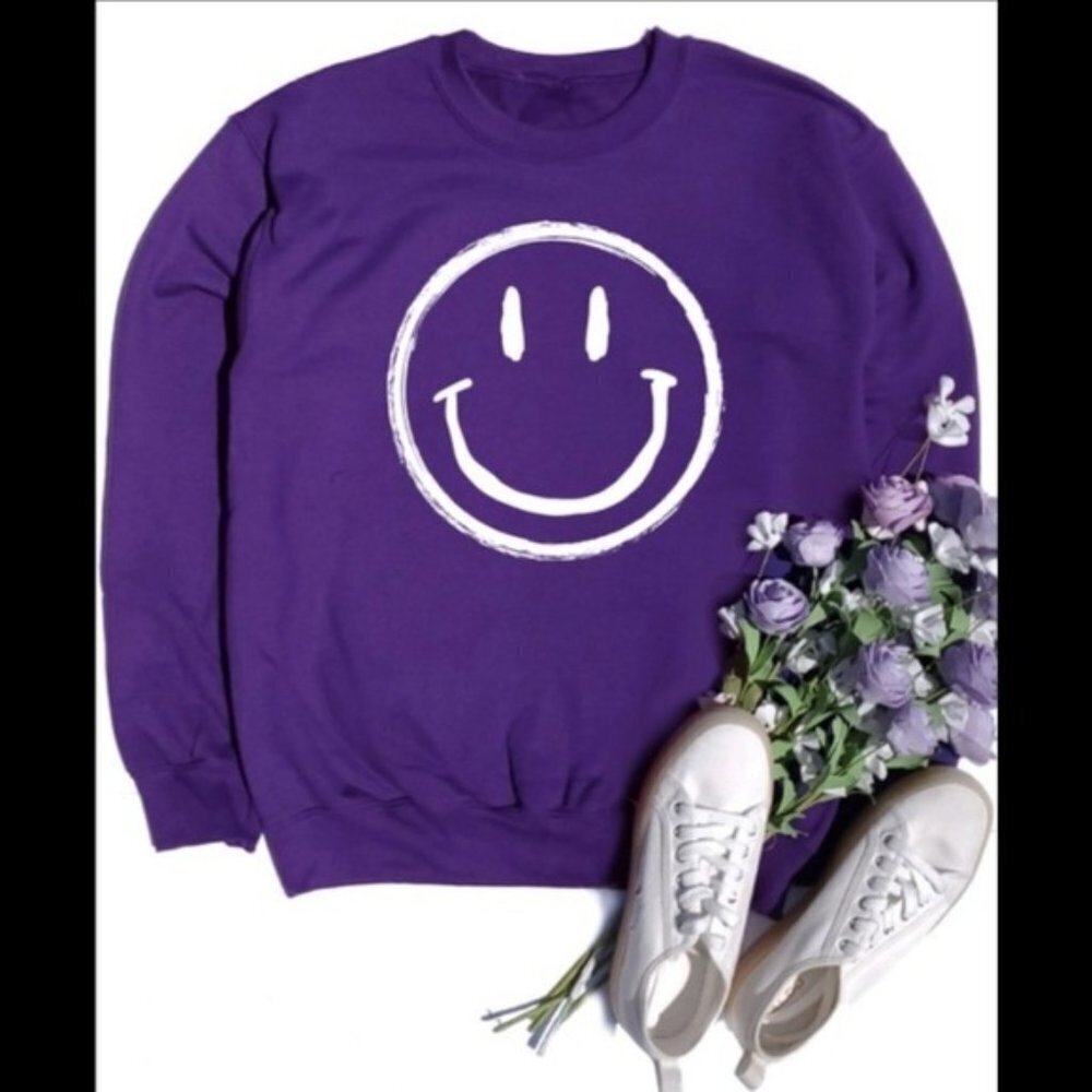 Smiley face purple fleece sweatshirt